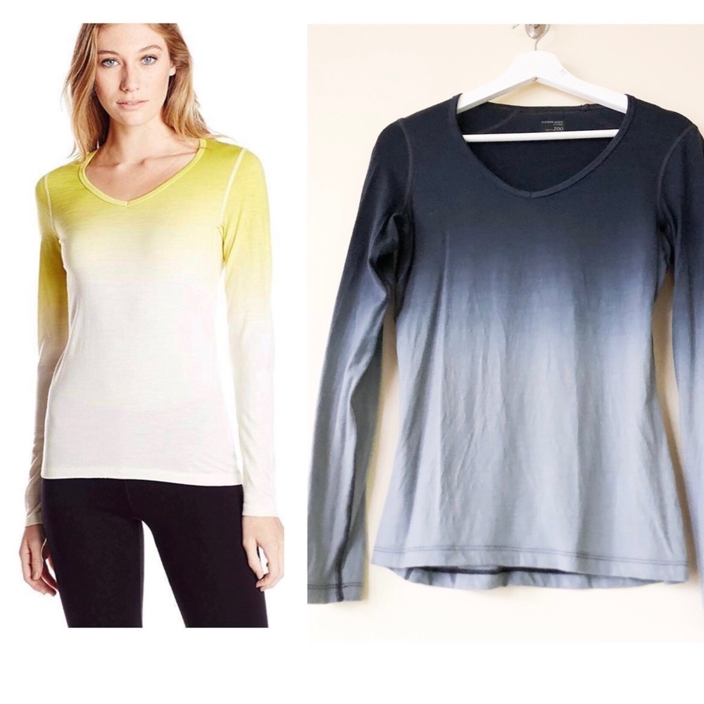Icebreaker Merino Wool Midweight Base Layer Long-sleeve V-neck Shirt Size Small